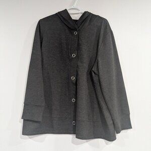 Claire France Hooded Cardigan with Large Snaps Heathered Charcoal Size 2X